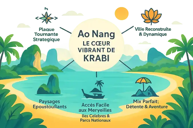 Paysage d'Ao Nang avec ses falaises calcaires et ses plages