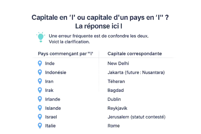 Carte des pays commençant par la lettre I et leurs capitales