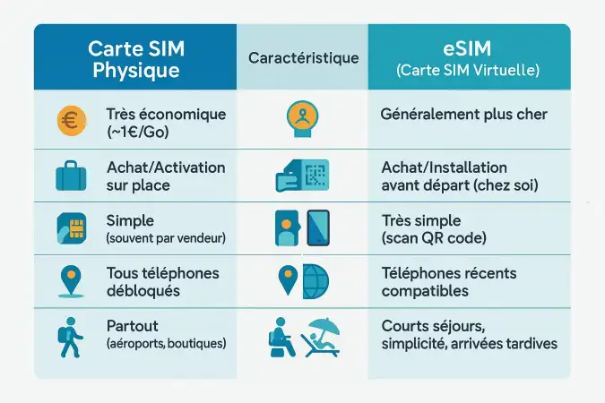 Comparatif carte SIM physique et eSIM au Maroc