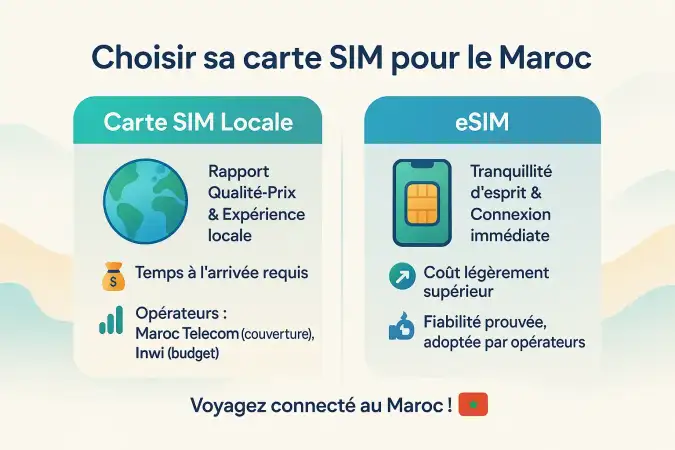 <strong>Comparaison carte SIM locale vs eSIM au Maroc</strong>