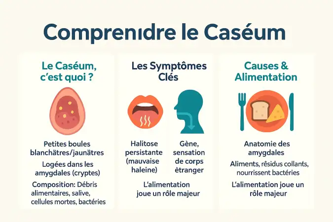 Illustration du caséum sur les amygdales