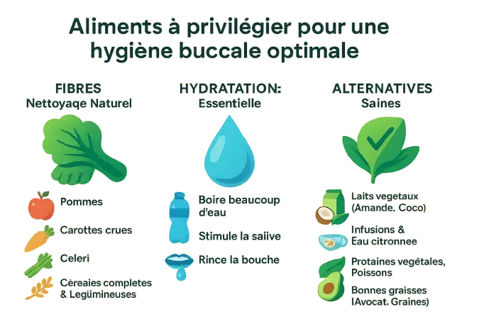 Illustration d'aliments à privilégier pour une hygiène buccale optimale