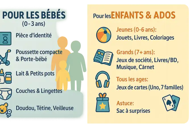 Enfants jouant avec des jeux de voyage dans un sac à dos