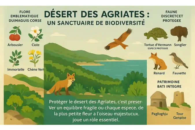 Paysage des Agriates avec maquis et mer en arrière-plan