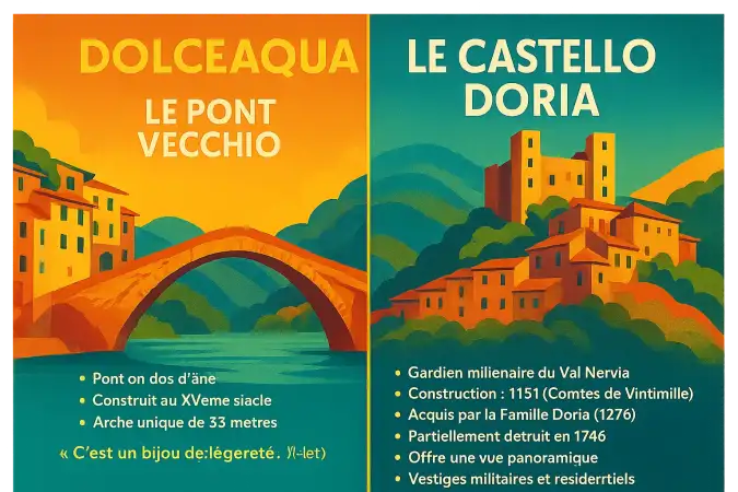 Vue panoramique sur Dolceacqua avec son pont et château