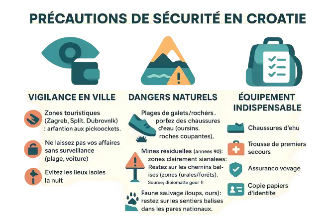 Paysage côtier croate avec des recommandations de sécurité