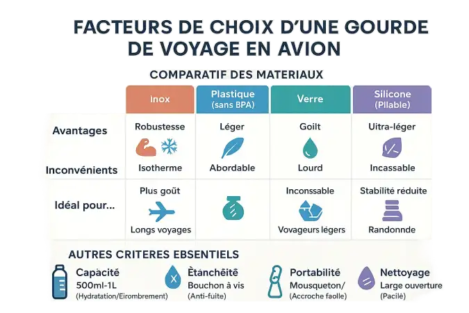 Comparatif gourdes de voyage pour l'avion