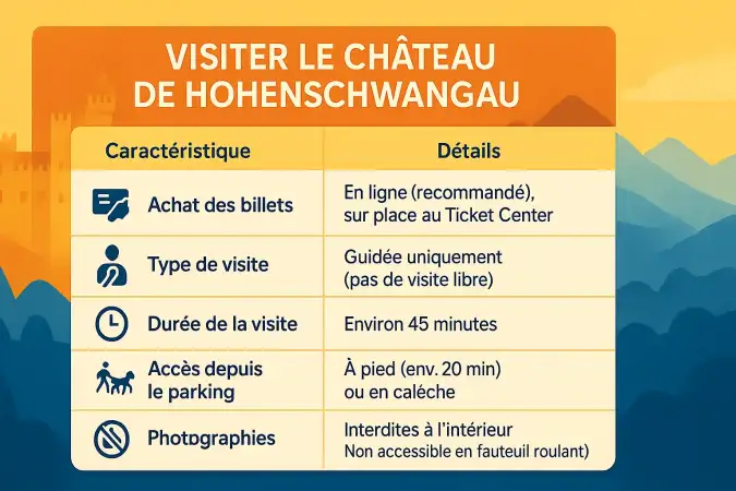 Vue panoramique sur le château de Hohenschwangau entouré de montagnes et de forêts