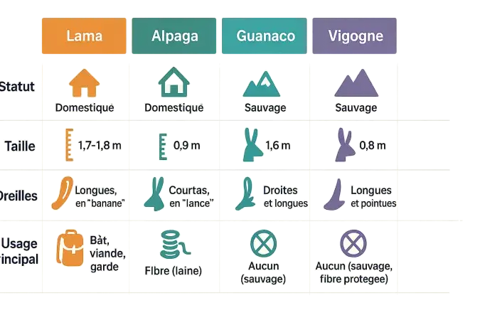 Camélidés sud-américains : lama, alpaga, guanaco et vigogne