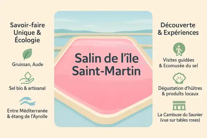 Vue aérienne du salin de l'île Saint-Martin à Gruissan avec ses bassins roses et les étangs environnants