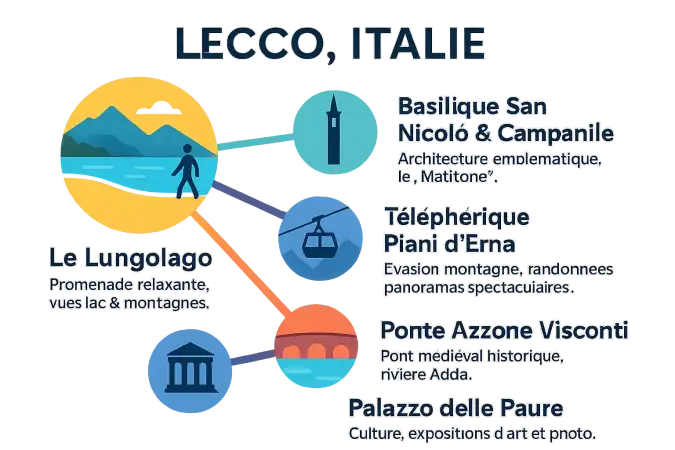 Vue panoramique sur Lecco et son lac entouré de montagnes