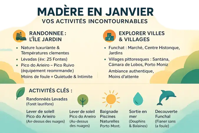 Paysage de Madère en janvier avec des sentiers et des vues panoramiques