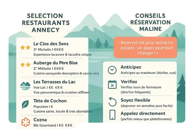 Vue sur le lac d'Annecy et ses restaurants gastronomiques