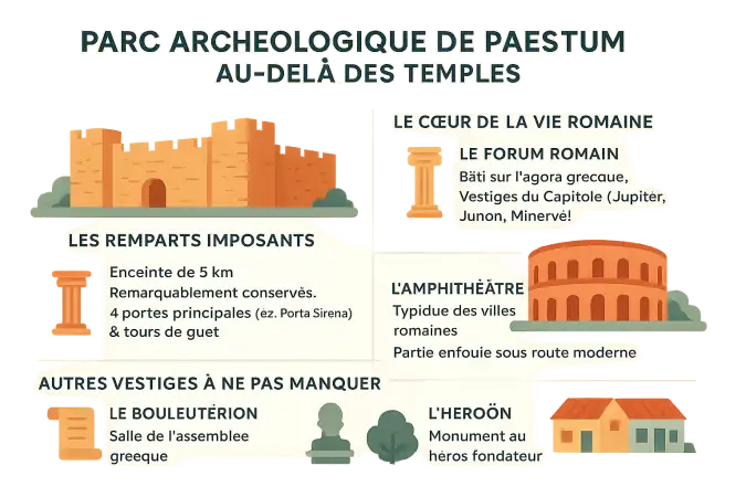Remparts de Paestum vus depuis l'intérieur du parc archéologique