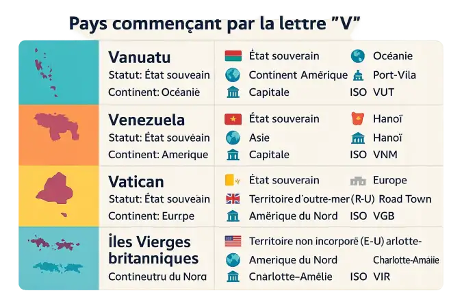 <strong>Carte des pays commençant par V</strong>