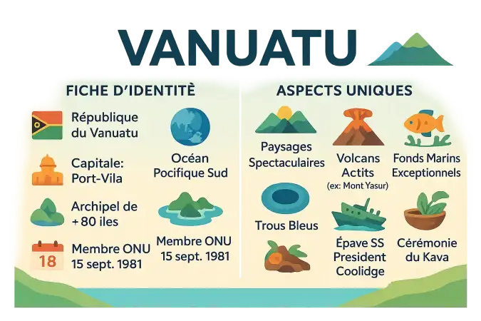Carte géographique du Vanuatu avec ses principales îles et caractéristiques