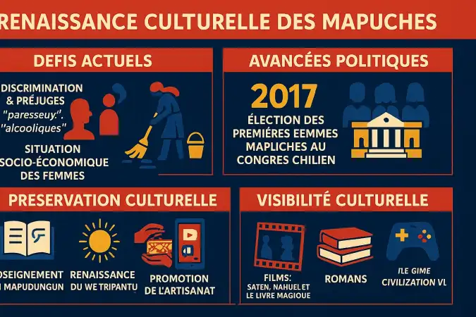 Célébration du We Tripantu avec un feu de camp et des musiciens jouant du cultrún