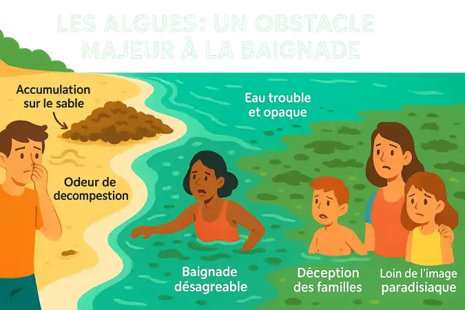 Vue aérienne de la plage de la Roya avec accumulation de végétation marine