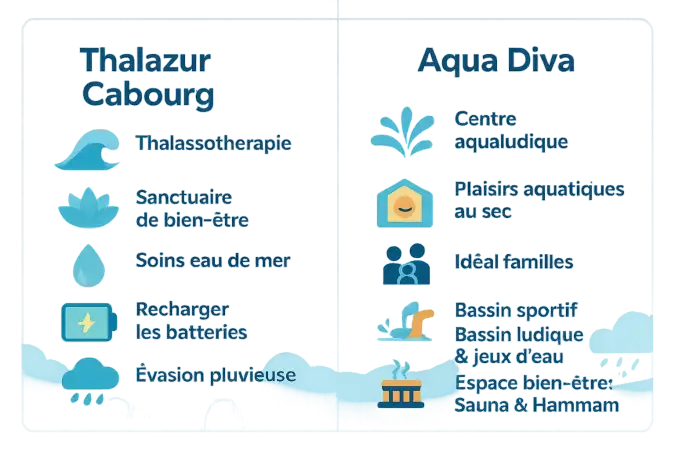 Comparaison visuelle entre Thalazur et Aqua Diva à Cabourg