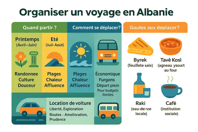 Cuisine albanaise avec des plats traditionnels sur une table en bois