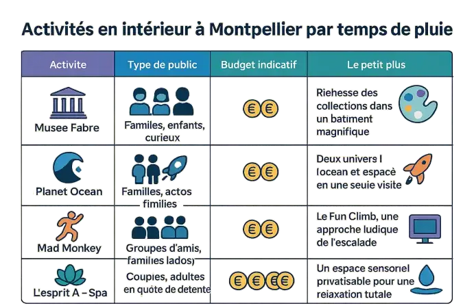 Activités intérieures à Montpellier sous la pluie