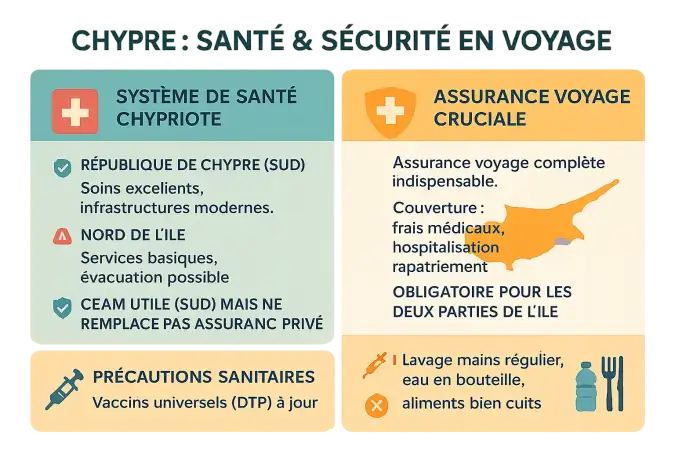 Carte de Chypre montrant les deux zones géographiques