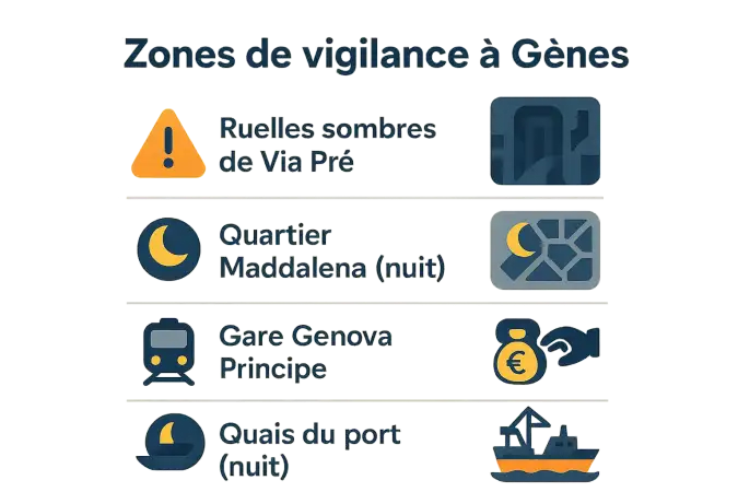 Carte des zones à vigilance à Gênes