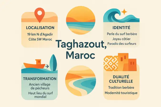 Vue aérienne de Taghazout et ses plages de surf