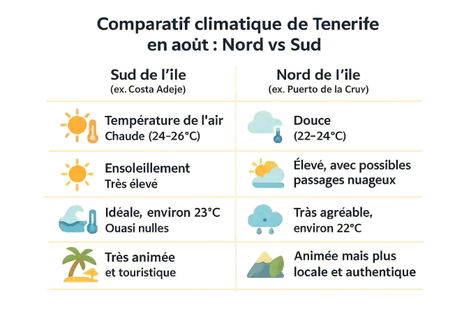 <strong>Comparatif climatique de Tenerife en août : Nord vs Sud</strong>