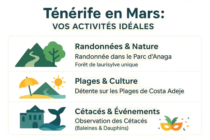 Tenerife en mars : paysage fleuri et activités extérieures