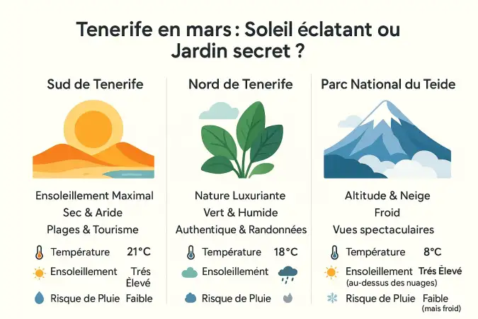 Comparaison des régions de Tenerife en mars