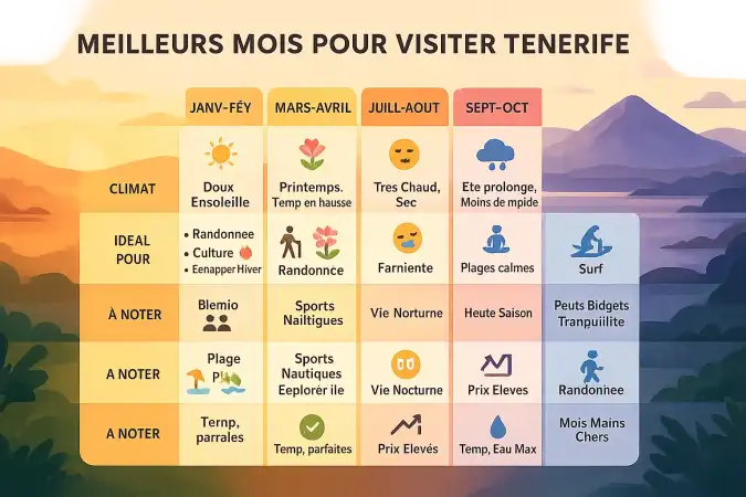 Climat de Tenerife mois par mois