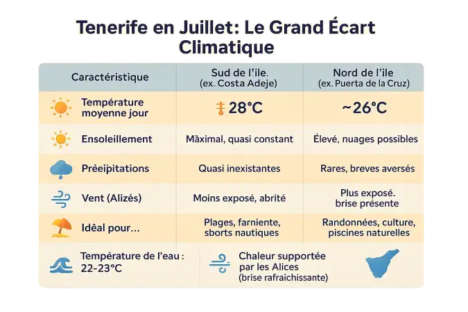 Contraste climatique entre le nord et le sud de Tenerife en juillet