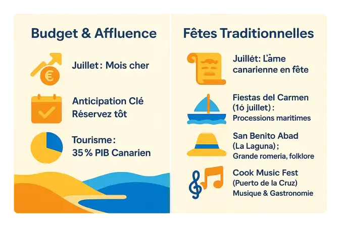 Festivités et paysages de Tenerife en juillet