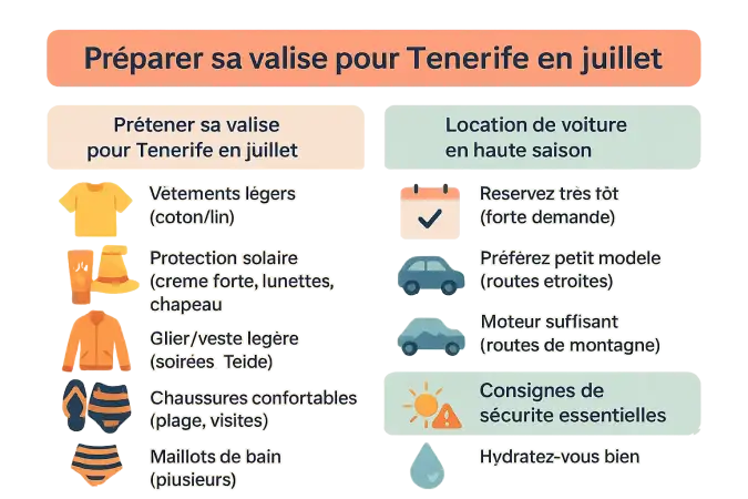 Infographie sur les conseils pour voyager à Tenerife en juillet