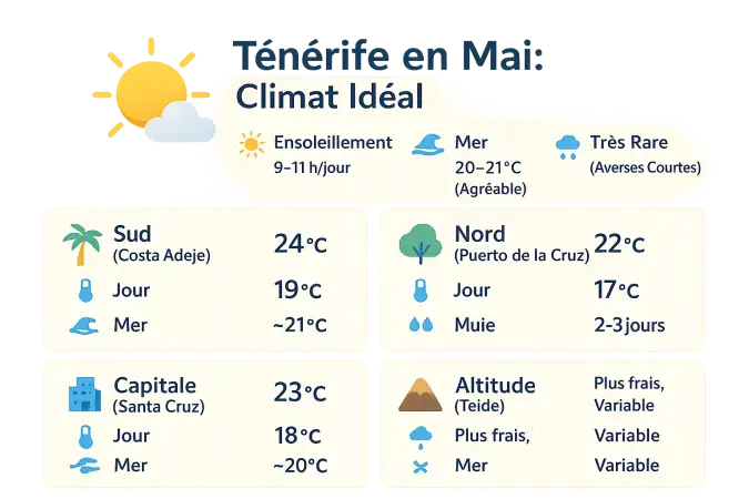 Paysage ensoleillé de Tenerife en mai avec vue sur l'océan Atlantique