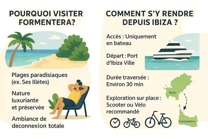 Plage de Ses Illetes à Formentera avec eaux turquoise et sable blanc