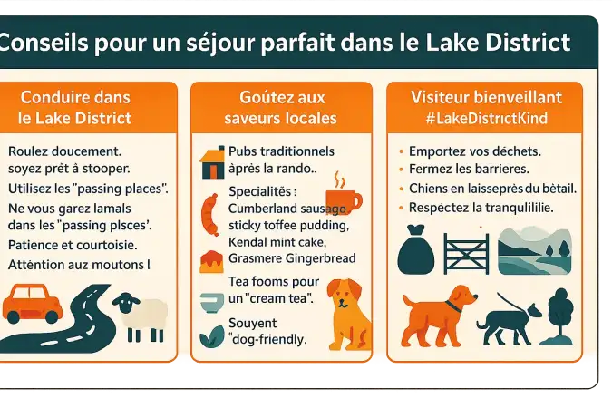 Paysage automnal du Lake District avec des lacs et des collines couvertes de feuillages rouges