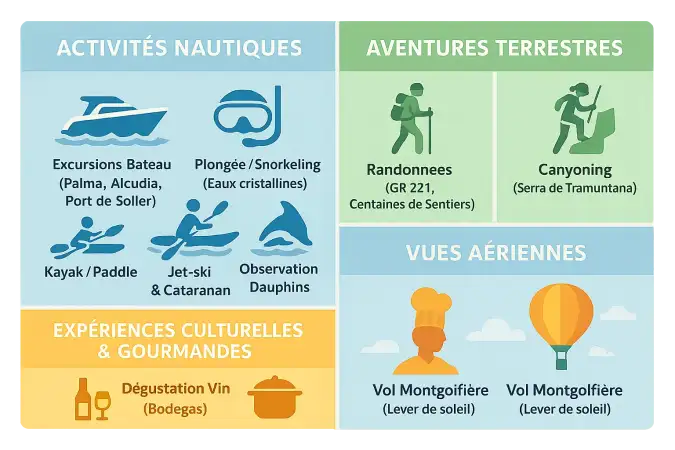 Paysage montagneux de la Serra de Tramuntana avec mer turquoise en arrière-plan, symbole de la diversité géographique de Majorque