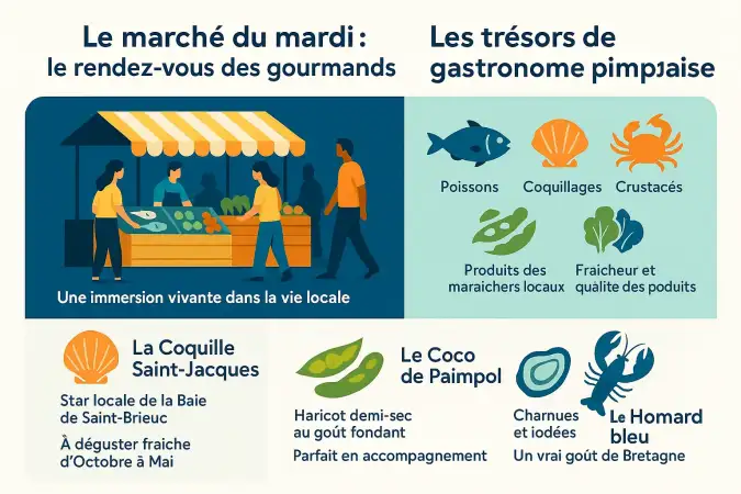 Marché de Paimpol avec étals de fruits de mer