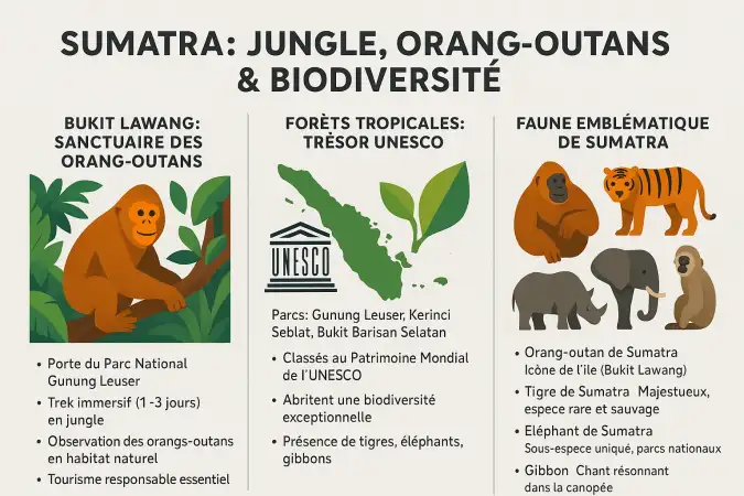 Jungle de Sumatra avec un orang-outan dans son habitat naturel