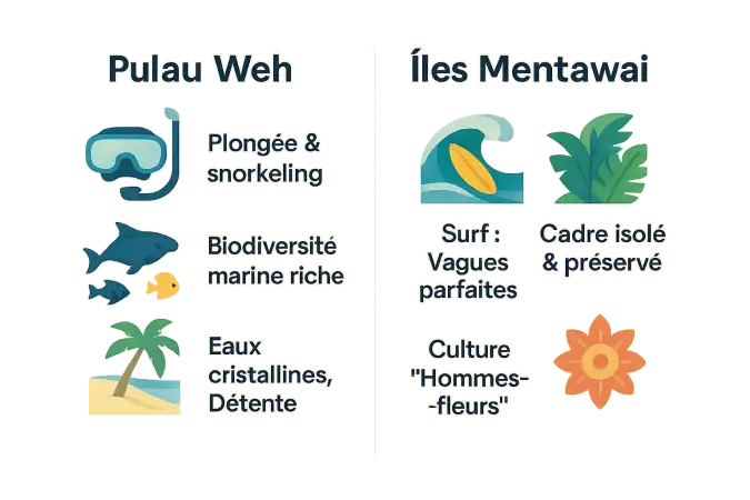 Comparaison entre Pulau Weh et les îles Mentawai