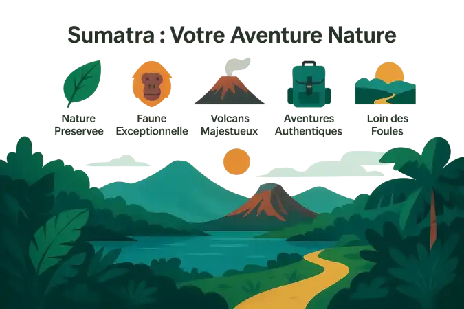 Paysage volcanique de Sumatra avec jungle luxuriante et ciel dégagé