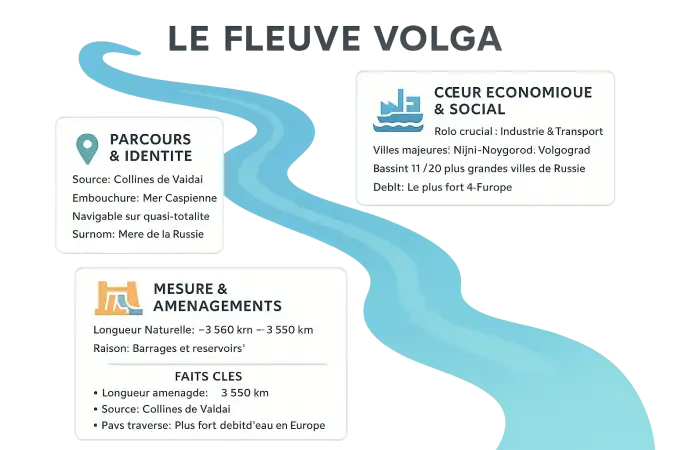 Carte du fleuve Volga en Europe