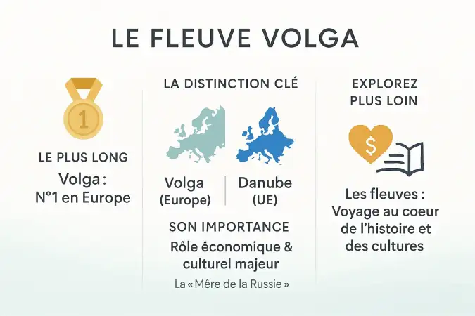 Carte du fleuve Volga traversant la Russie jusqu'à la mer Caspienne